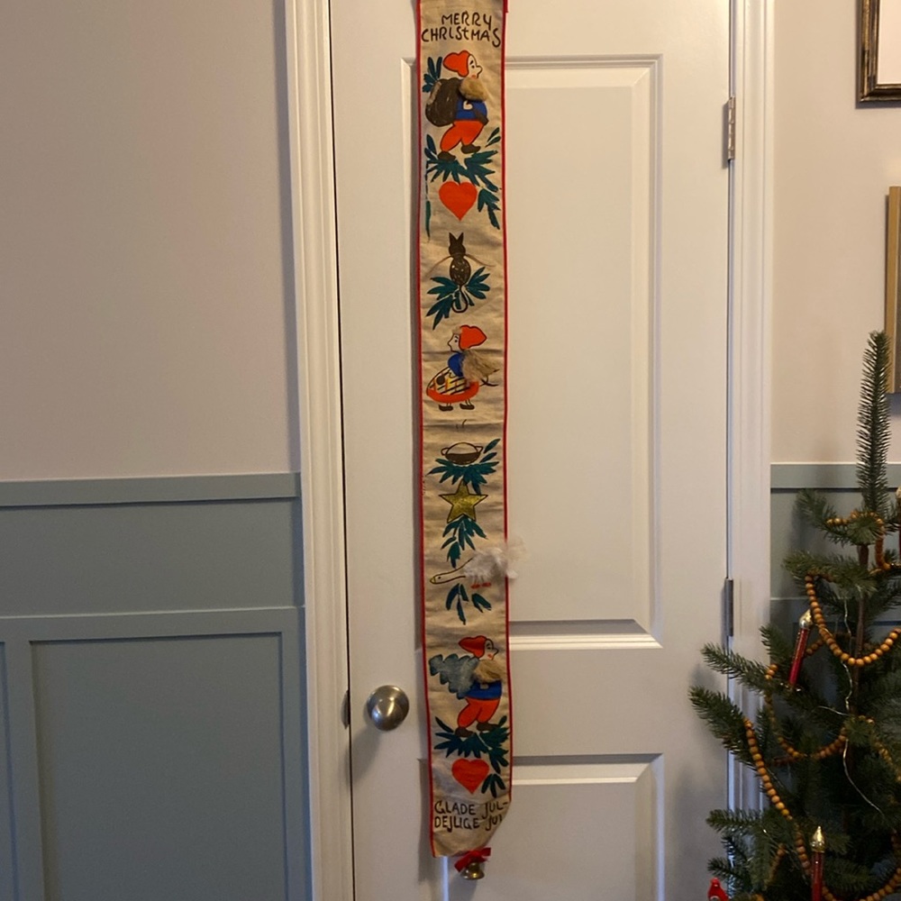 Vintage Danish Christmas Wall Hanging Panel Banner -